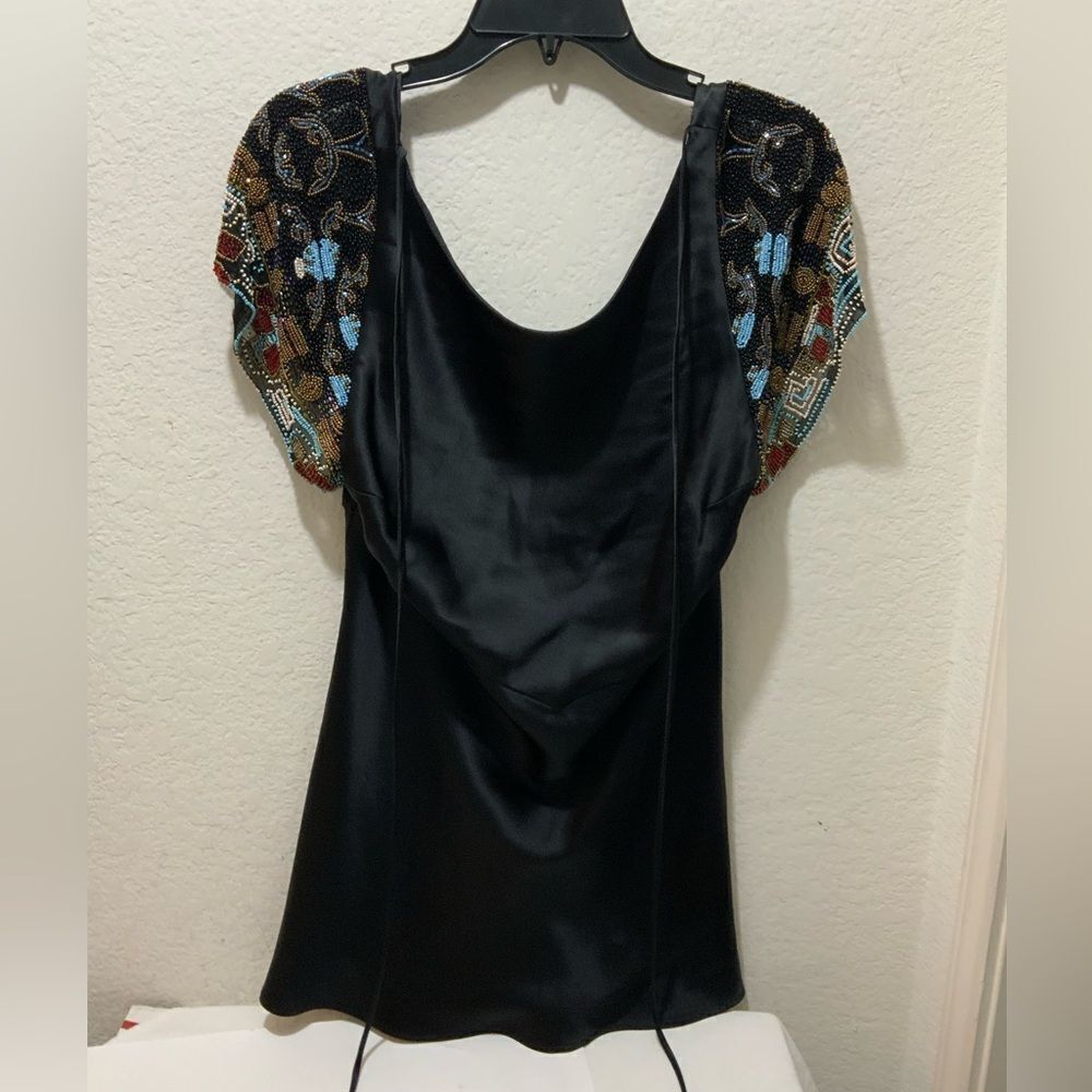 Foley & Corinna Black Cap Sleeve Beaded Shoulders Seed Beads  Size Large